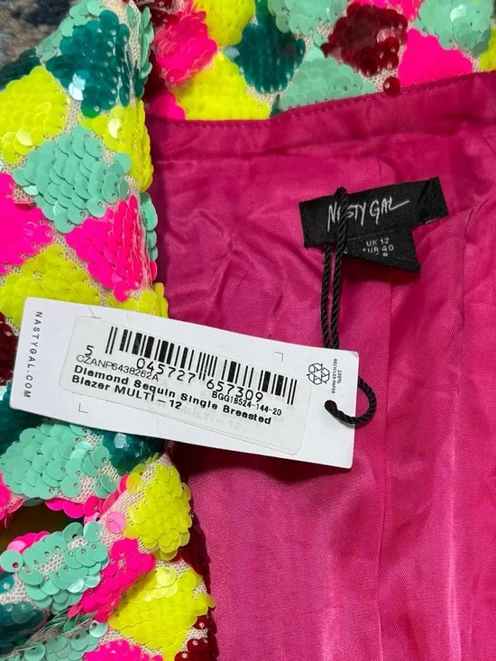 NWT Nasty Gal Multicolor Sequin Blazer US 8 - Picture 5 of 6